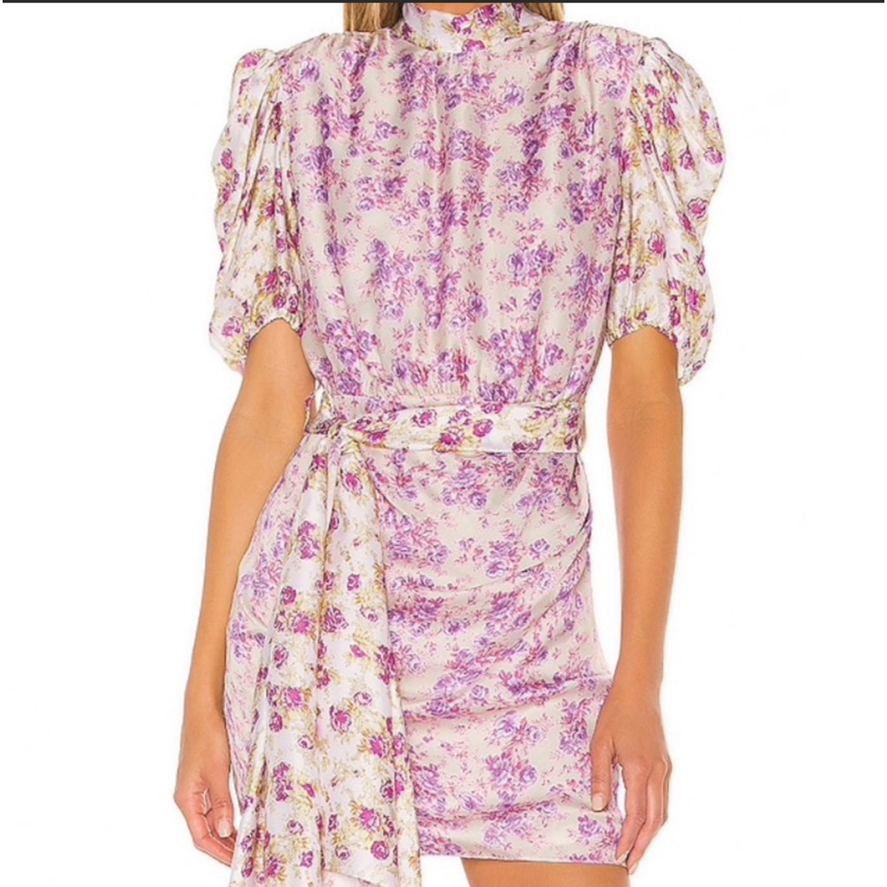 Hemant and Nandita S Floral Mini Dress Ruched High Neck Pink Revolve